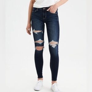 American Eagle Next Level Stretch High Rise Distressed Jeans Dark Wash Size 12 S